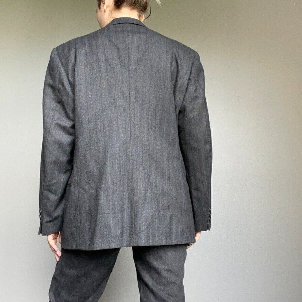 Vintage Givenchy Dark Gray Striped Oversized Wool Blazer Preppy Sport Coat 40R - Picture 3 of 11